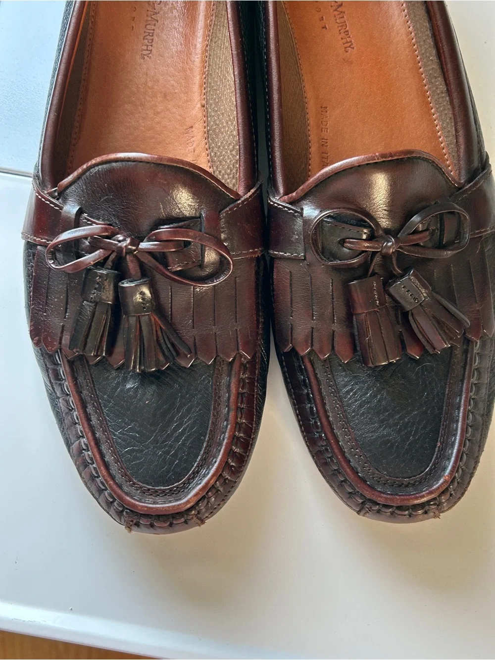 Johnston & Murphy Passport Mens 12 M Kiltie Tassel Loafers Made in Italy Slip On